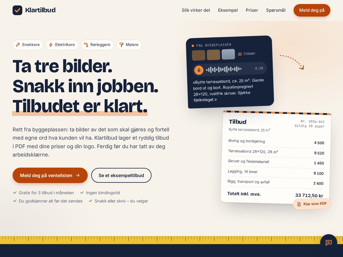 Landing-page snapshot of klartilbud.com