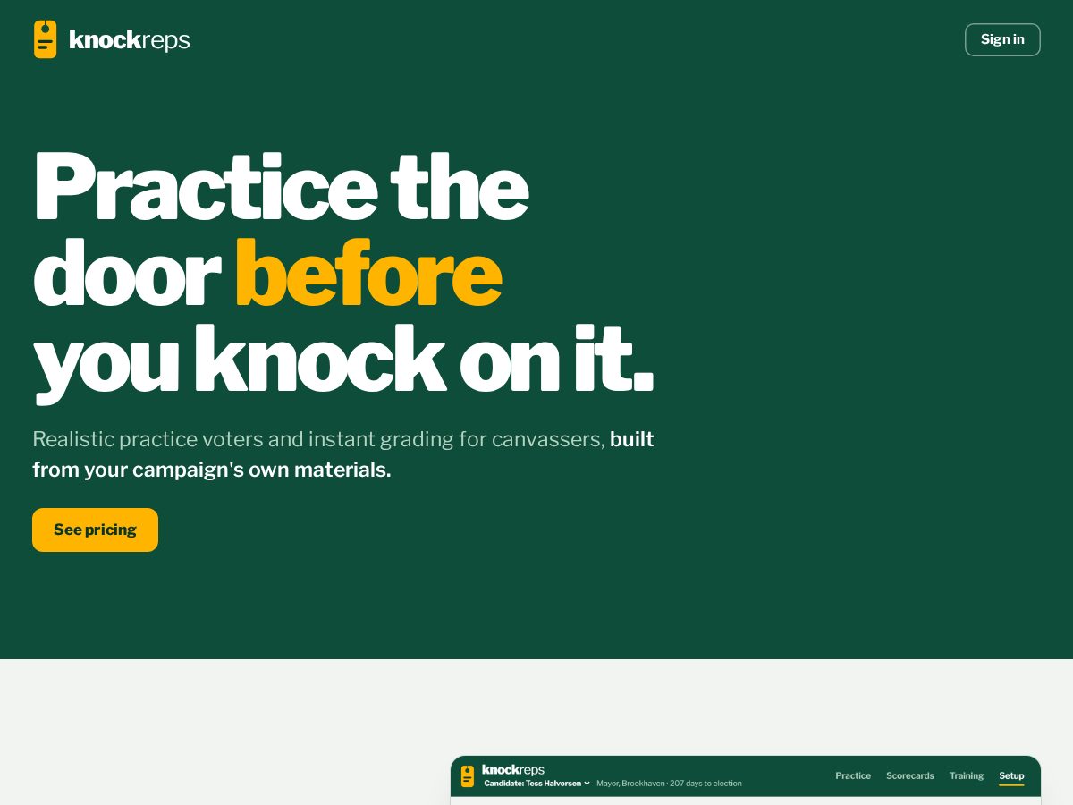 Landing-page snapshot of knockreps.com
