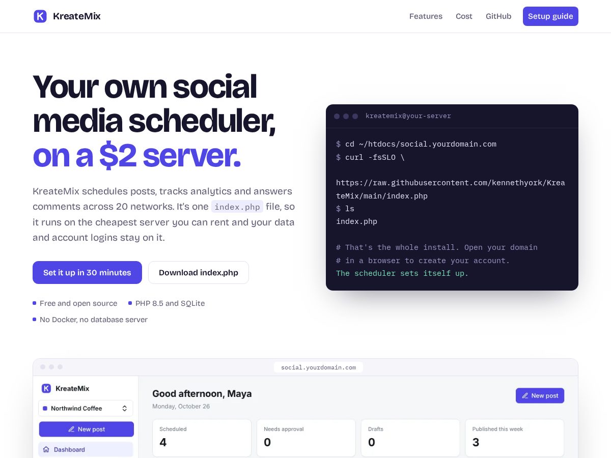 Landing-page snapshot of kreatemix.com