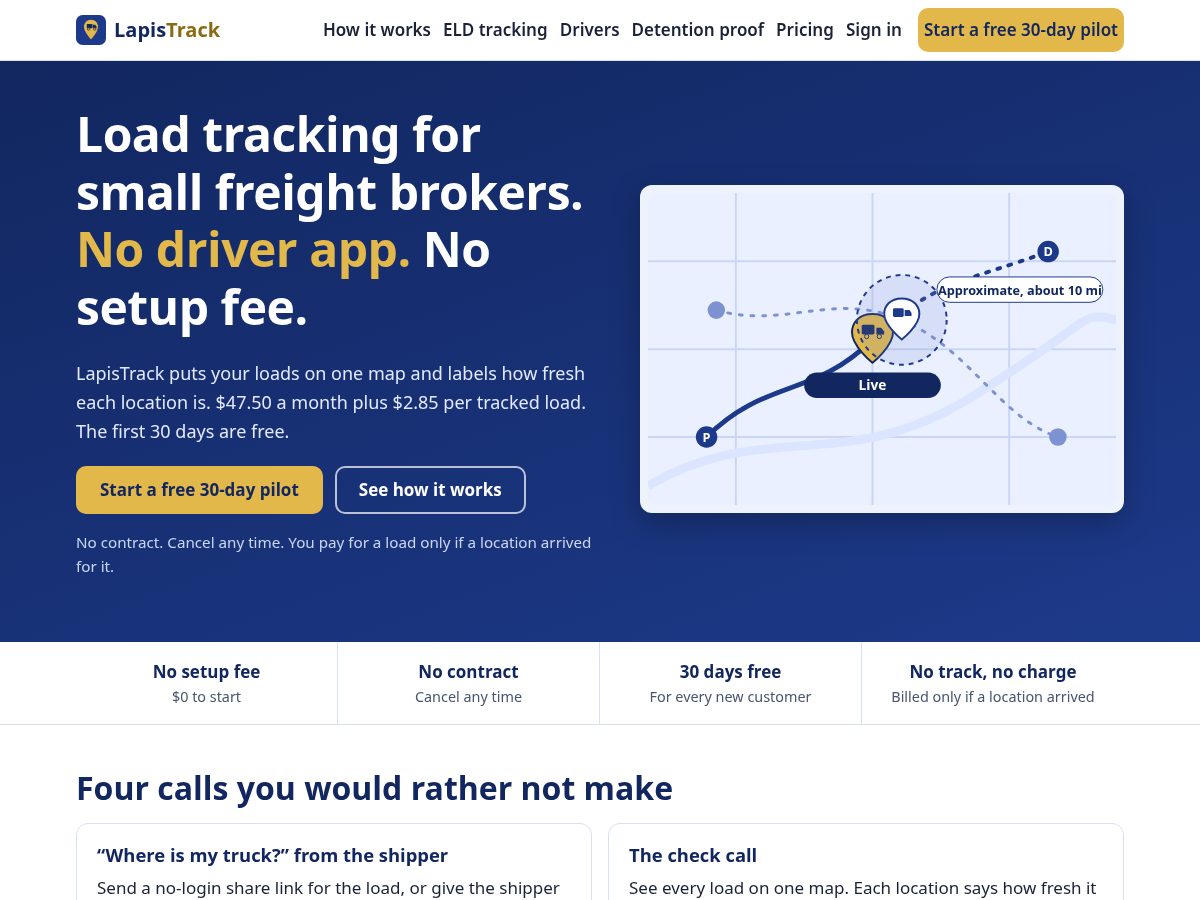 Landing-page snapshot of lapistrack.com