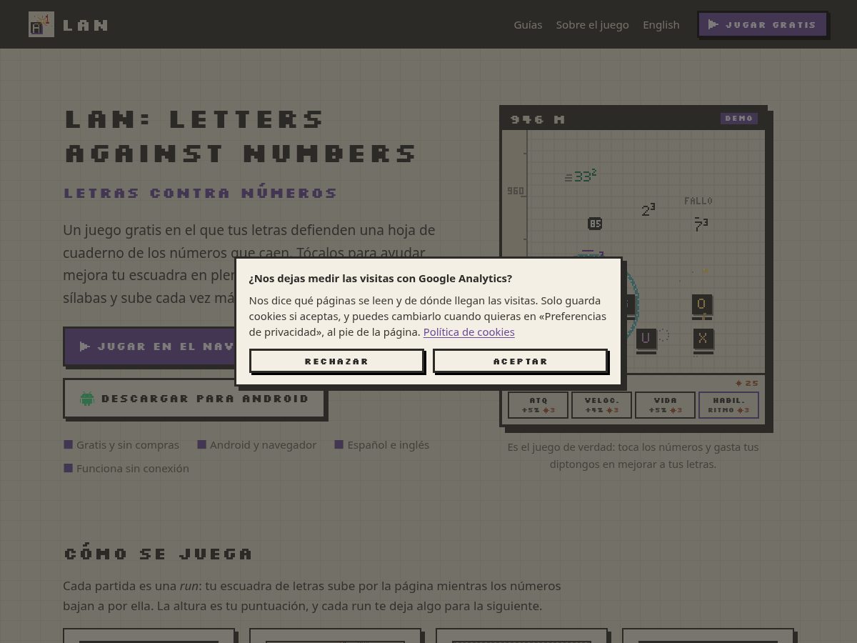 Landing-page snapshot of lettersagainstnumbers.com