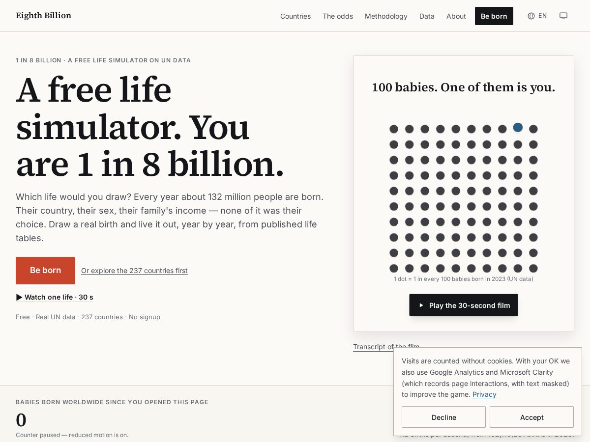 Landing-page snapshot of lifein8billion.com