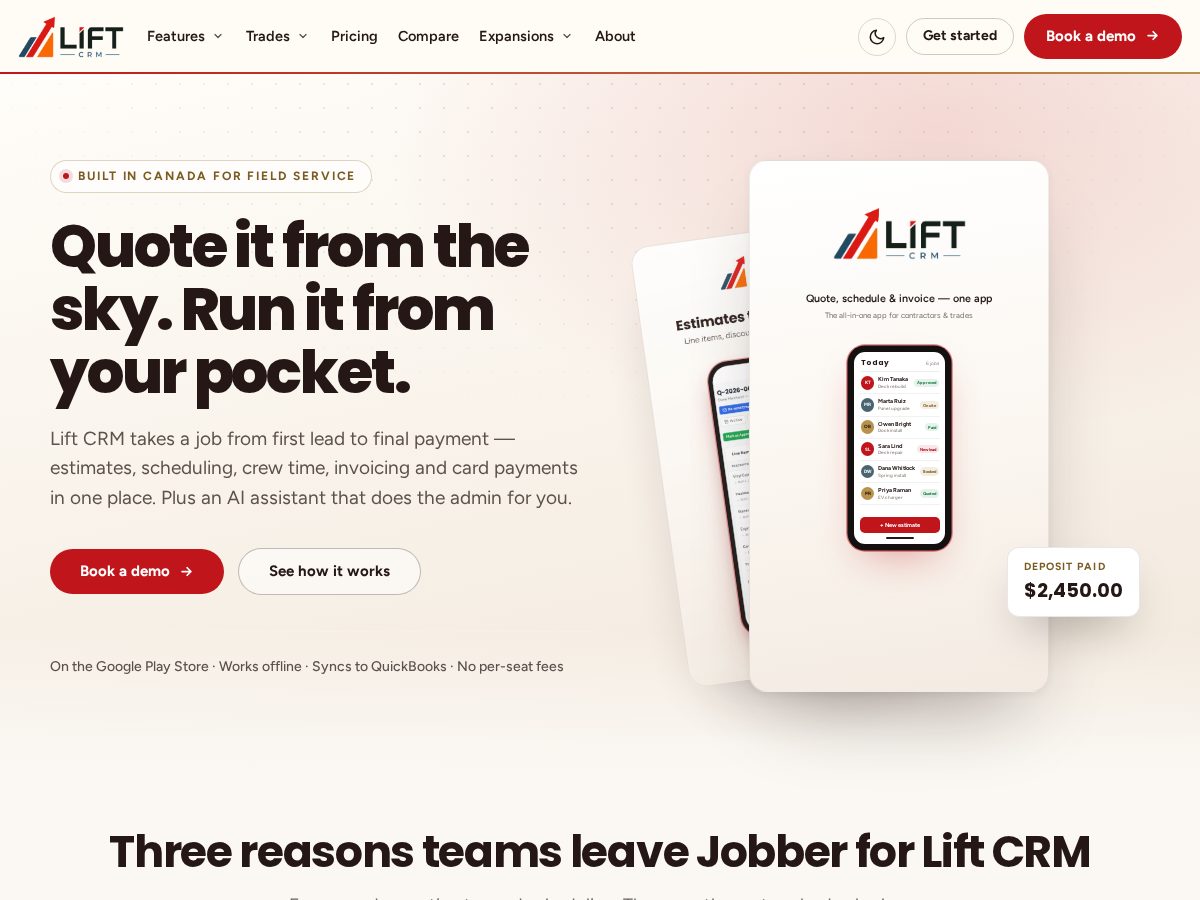 Landing-page snapshot of liftcrm.net