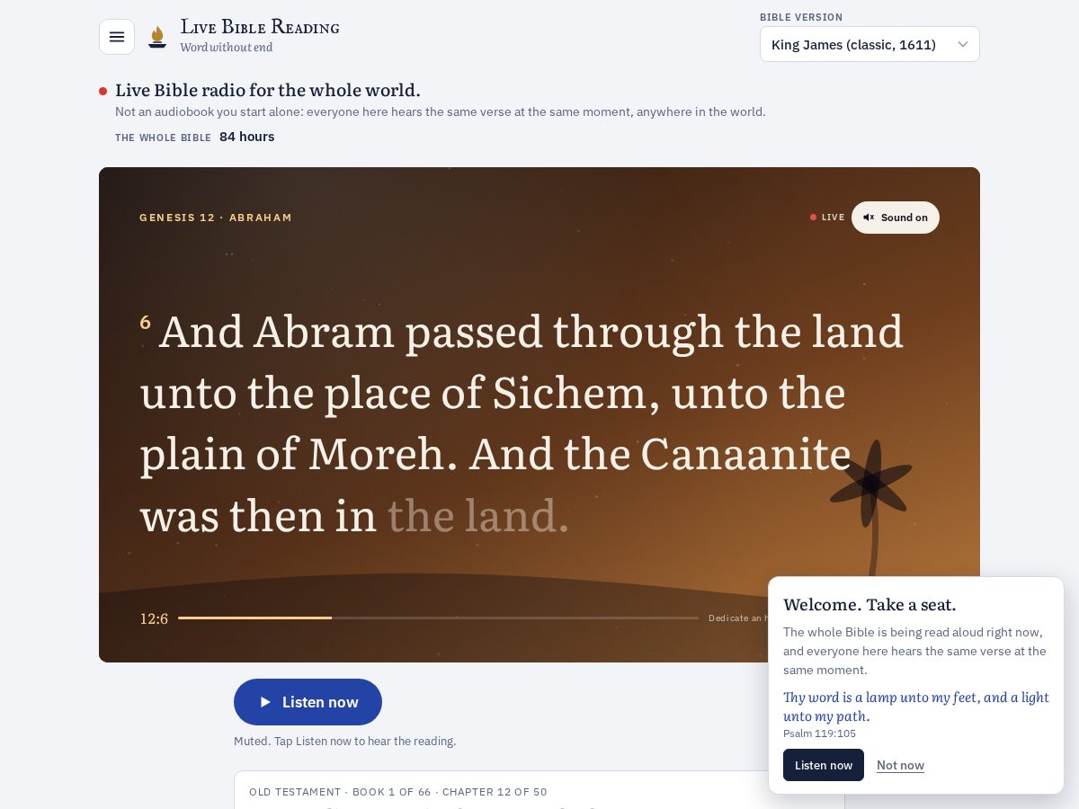 Landing-page snapshot of livebiblereading.org