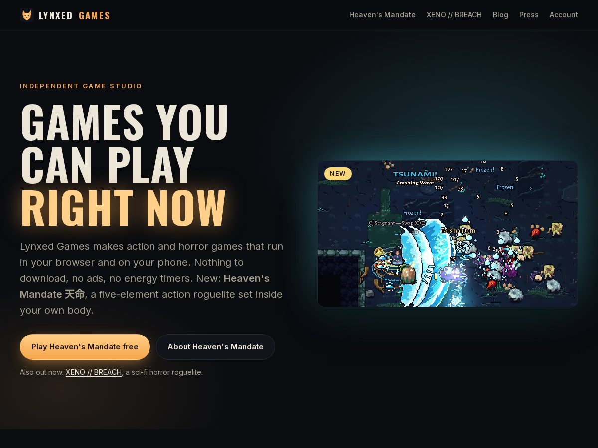 Landing-page snapshot of lynxedgames.com