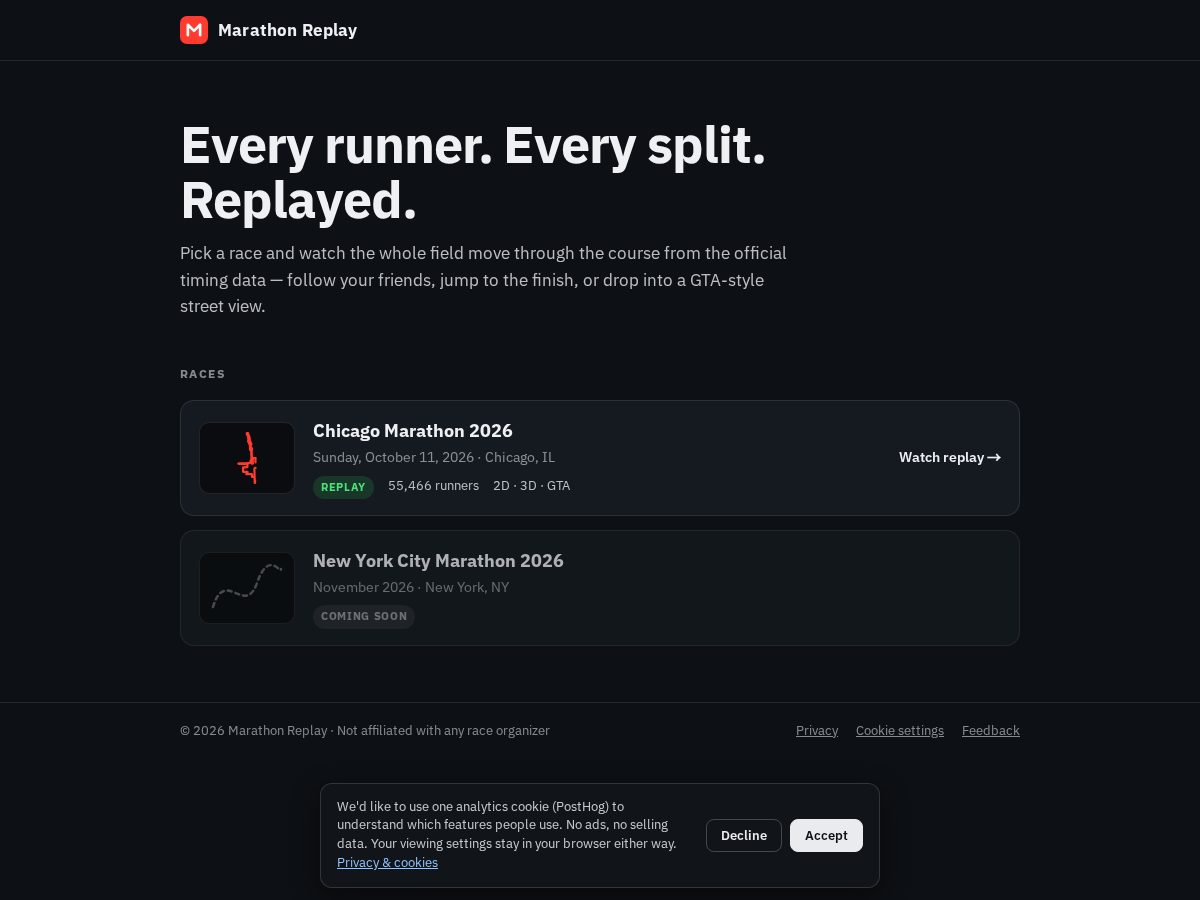 Landing-page snapshot of marathonreplay.com