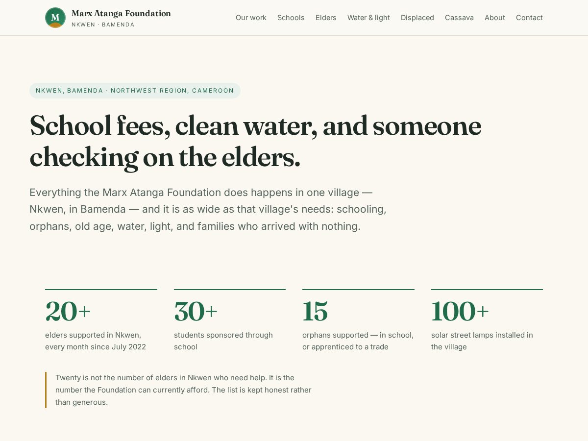 Landing-page snapshot of marxatangafoundation.org