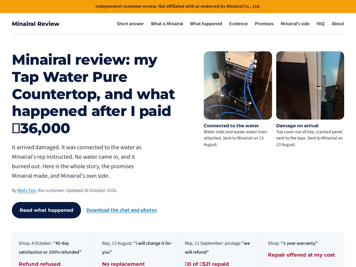 Landing-page snapshot of minairalreview.com