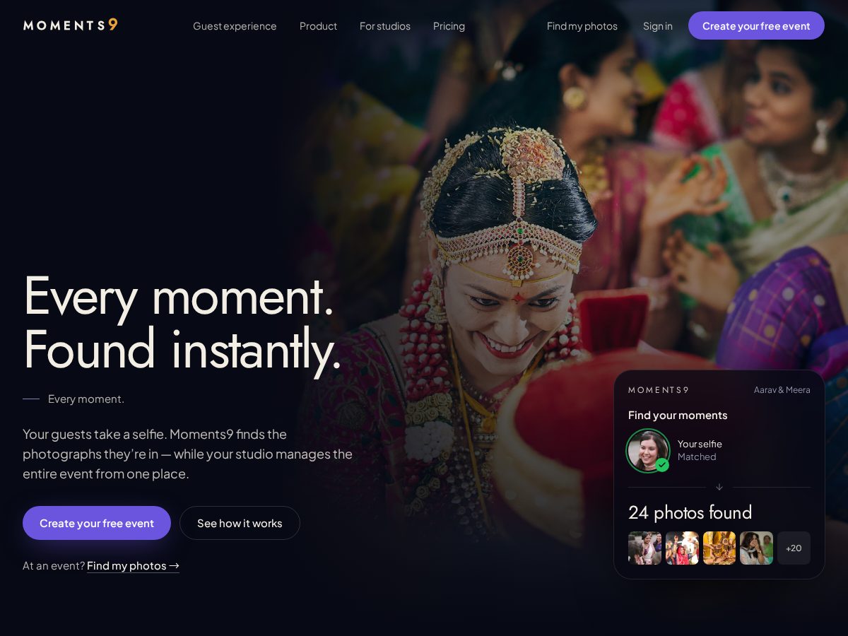 Landing-page snapshot of moments9.com