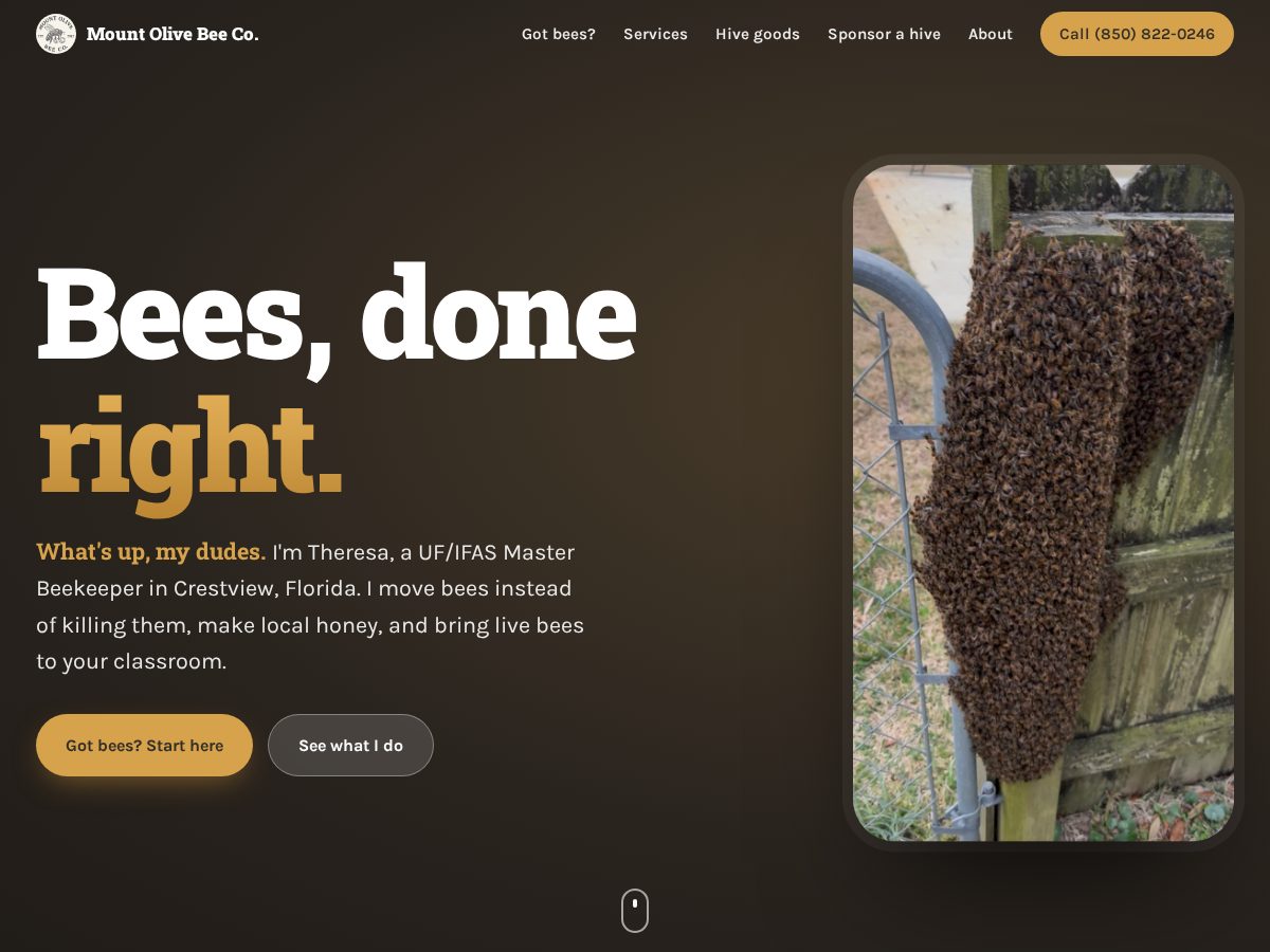 Landing-page snapshot of mountolivebeeco.com