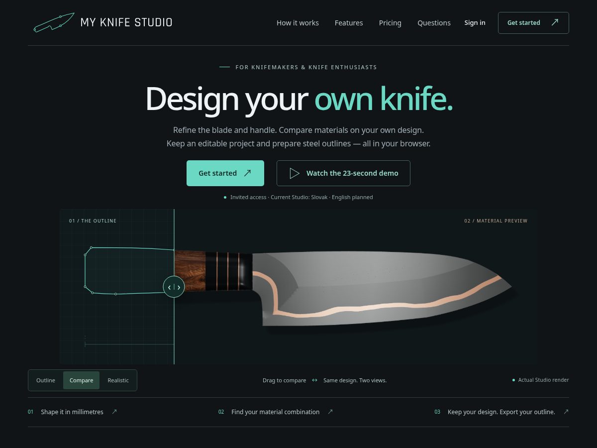 Landing-page snapshot of myknifestudio.com