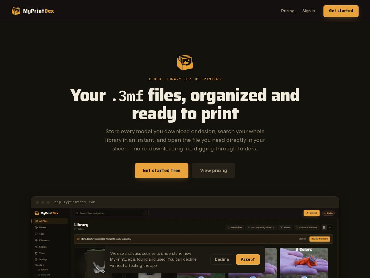 Landing-page snapshot of myprintdex.com