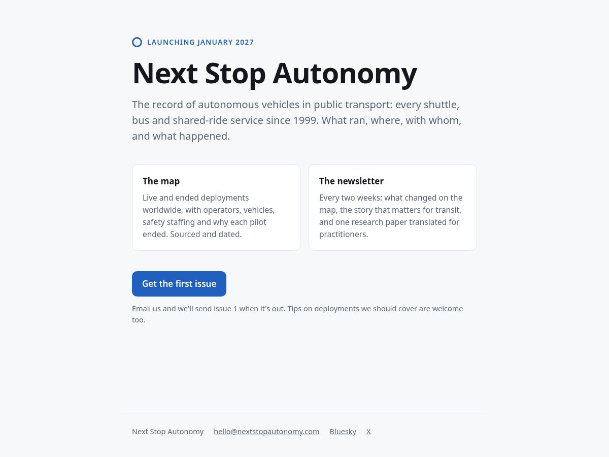 Landing-page snapshot of nextstopautonomy.com