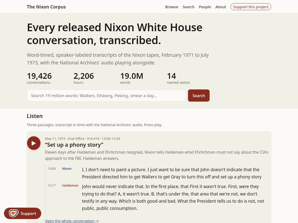 Landing-page snapshot of nixoncorpus.org