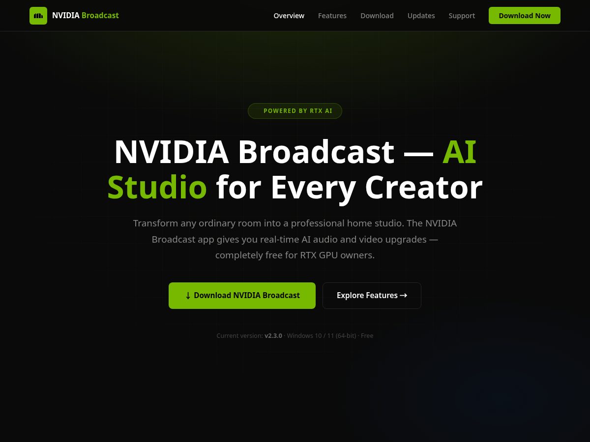 Landing-page snapshot of nvidia-broadcast.com