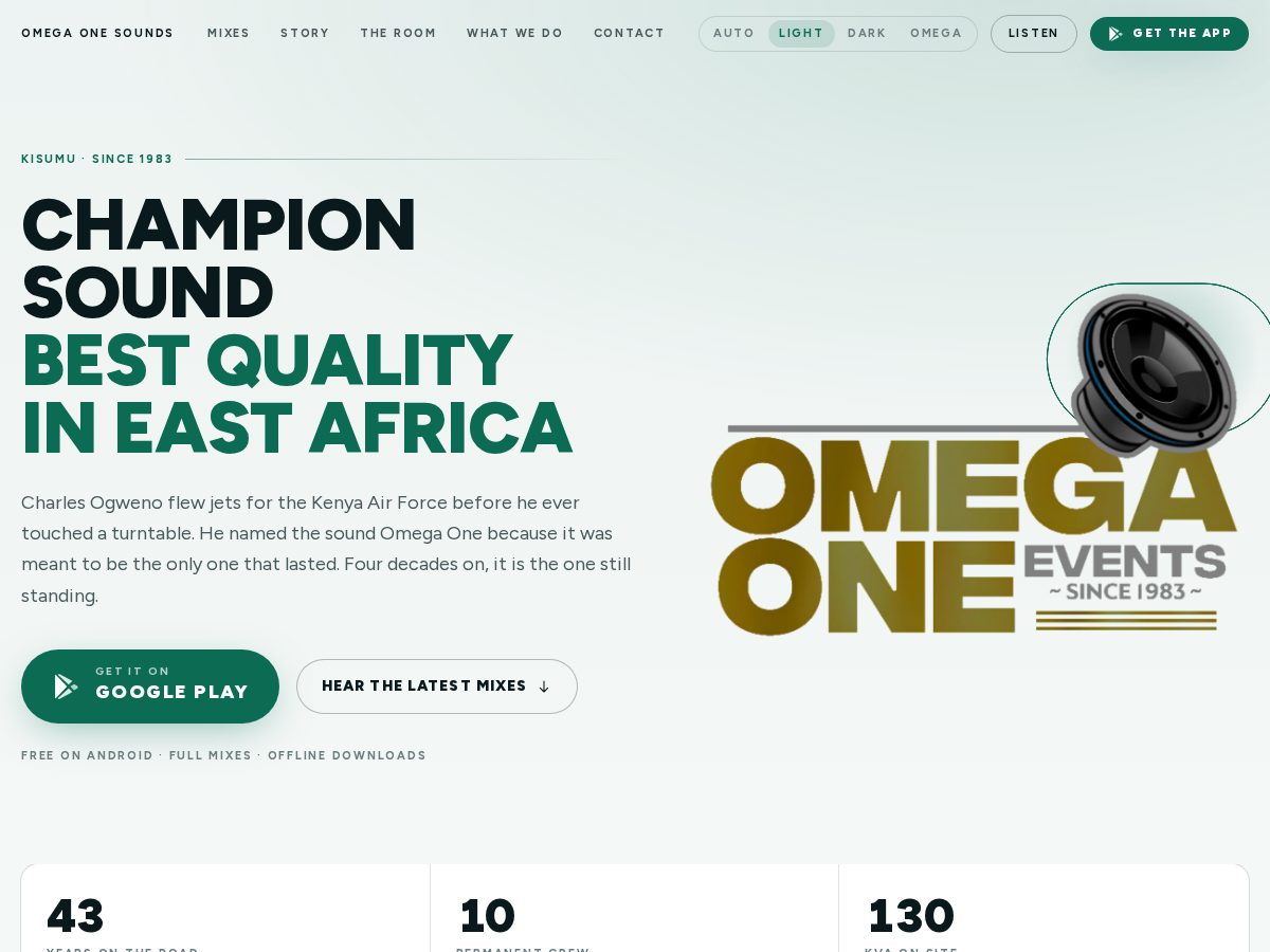 Landing-page snapshot of omegaonesounds.com