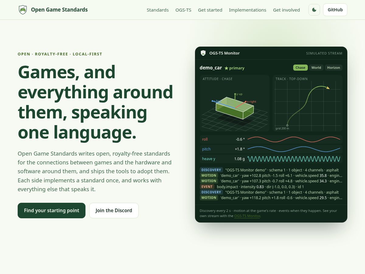 Landing-page snapshot of opengamestandards.org