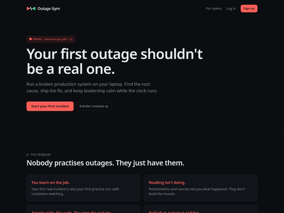 Landing-page snapshot of outage-gym.com