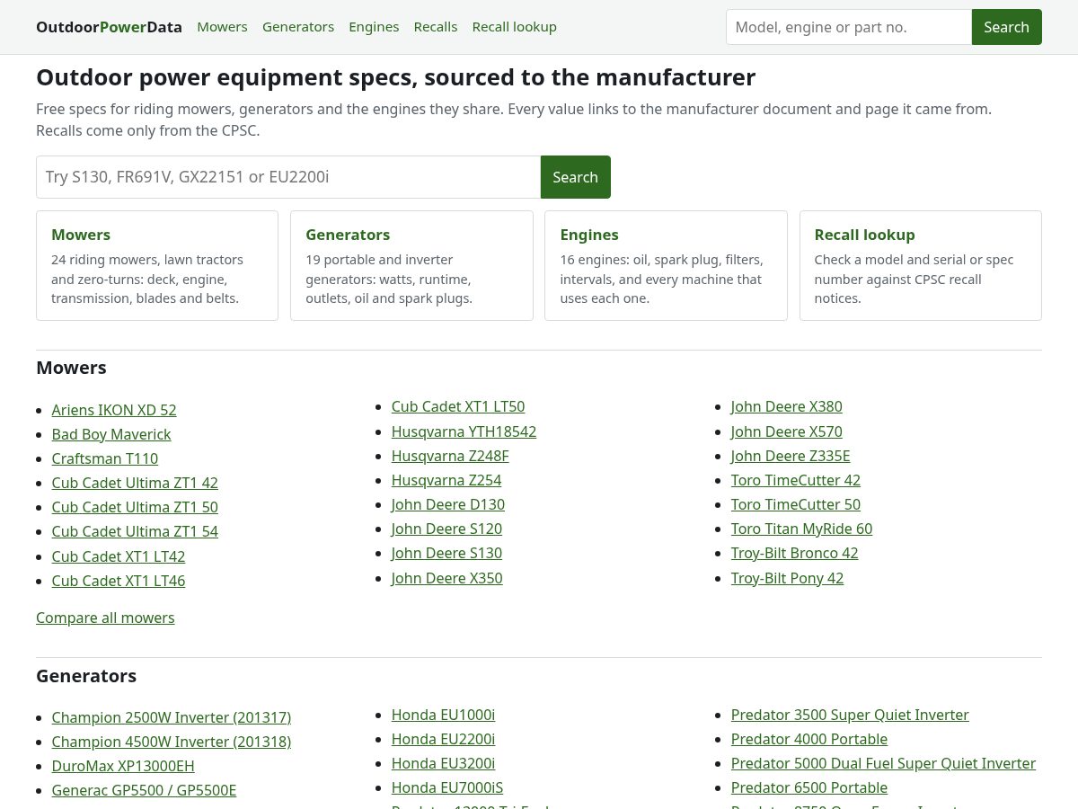 Landing-page snapshot of outdoorpowerdata.com