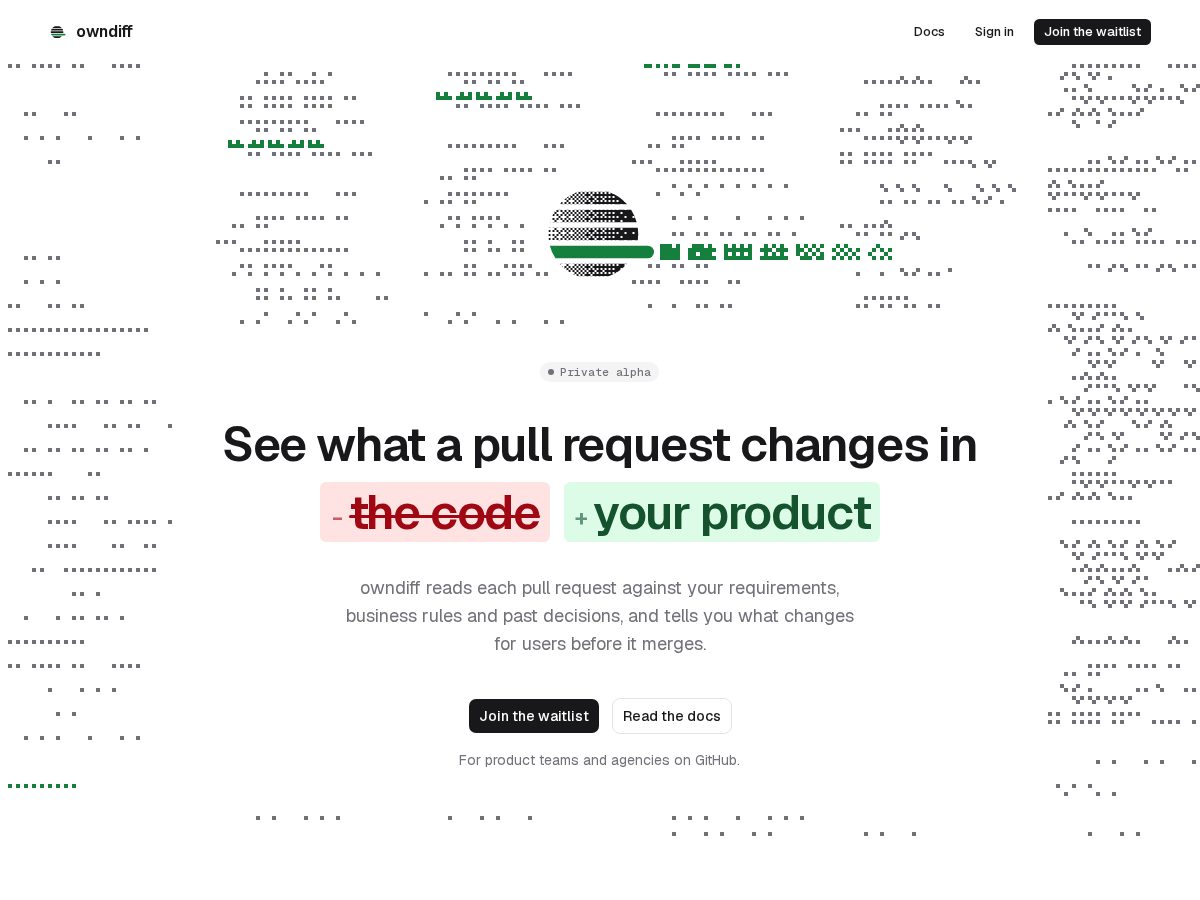 Landing-page snapshot of owndiff.com