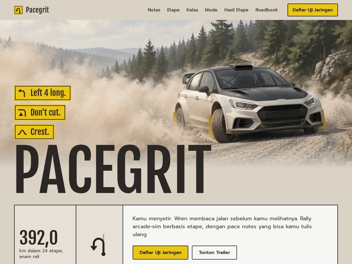 Landing-page snapshot of pacegrit.com