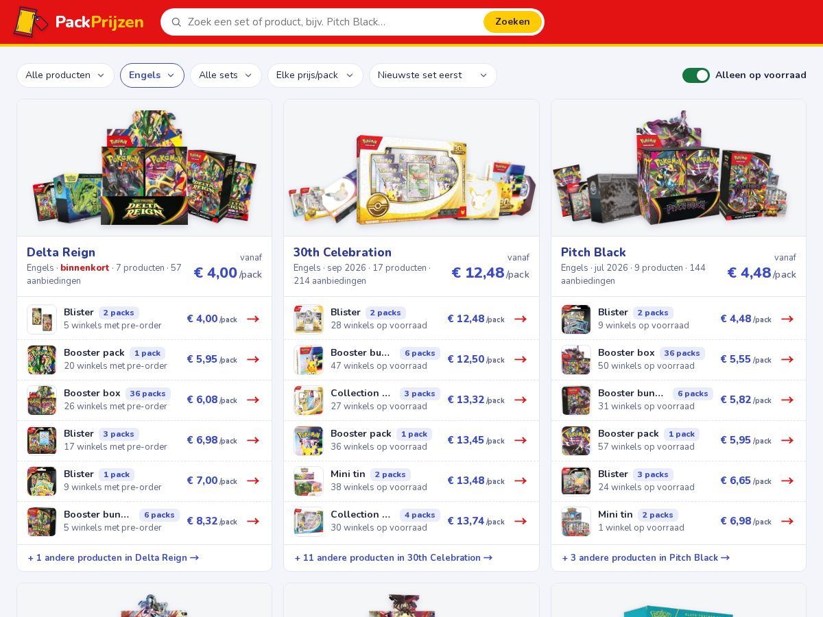 Landing-page snapshot of packprijzen.com