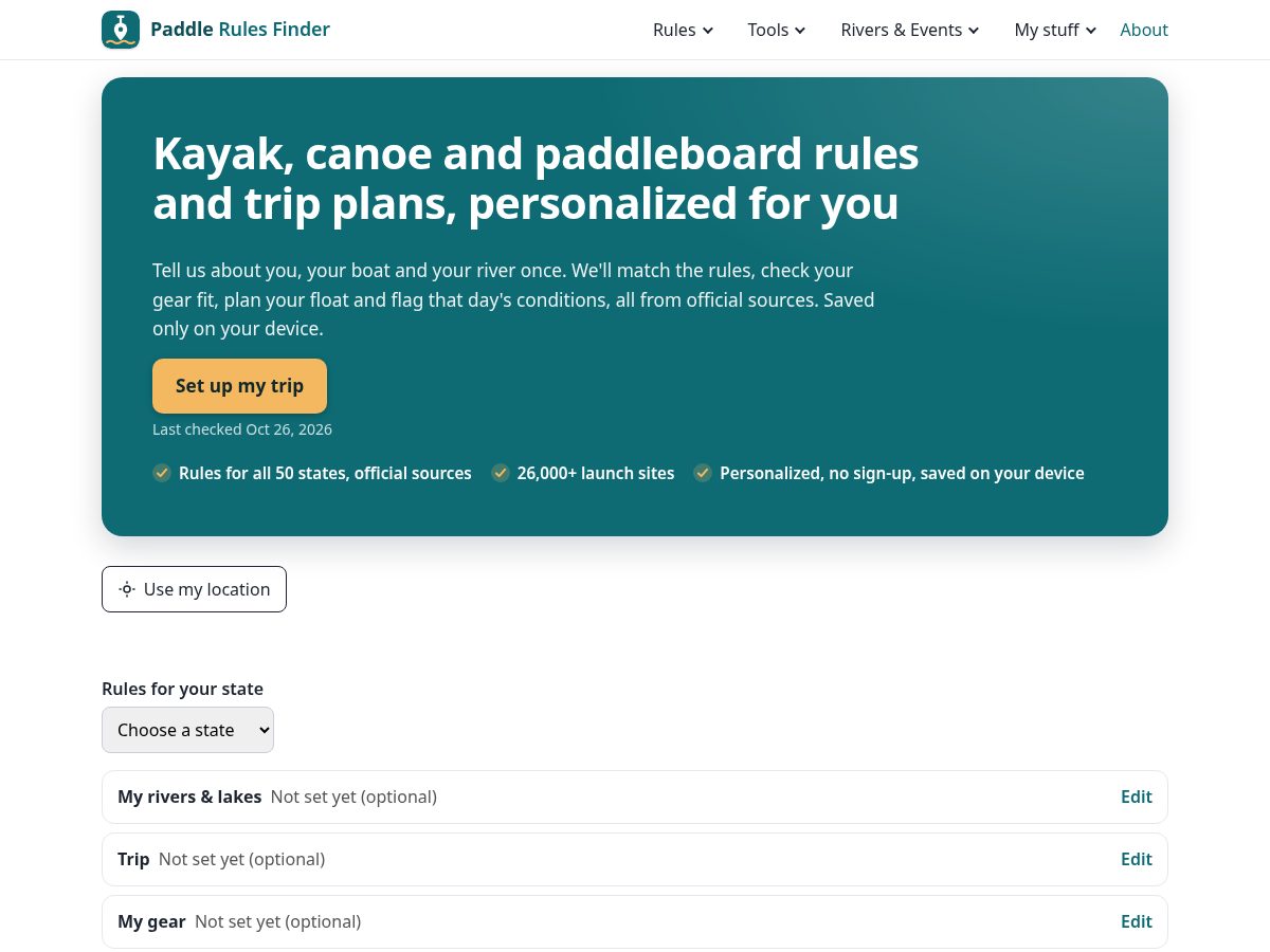 Landing-page snapshot of paddlerulesfinder.com