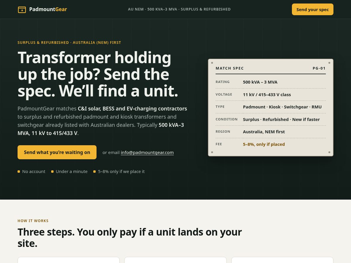 Landing-page snapshot of padmountgear.com