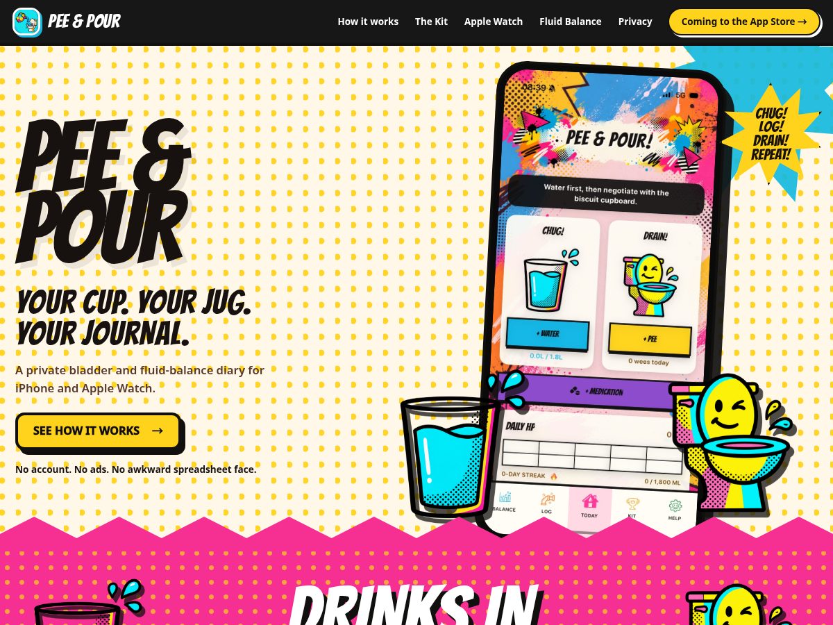 Landing-page snapshot of peeandpour.com