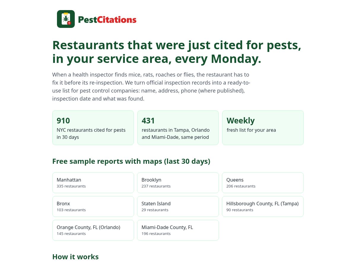 Landing-page snapshot of pestcitations.com