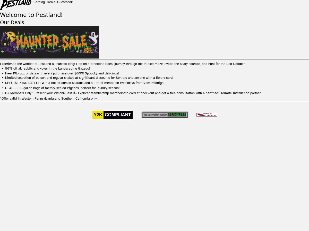 Landing-page snapshot of pestland.net