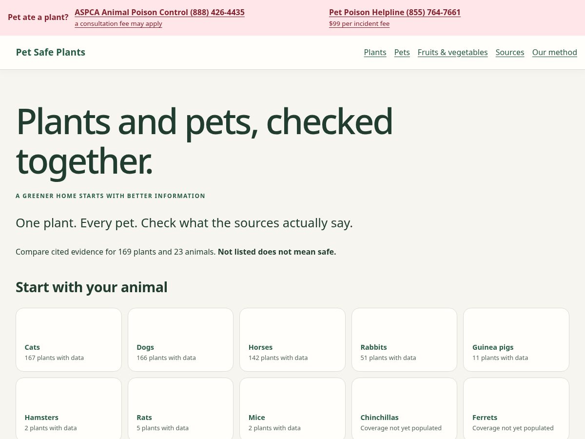 Landing-page snapshot of petsafeplants.org