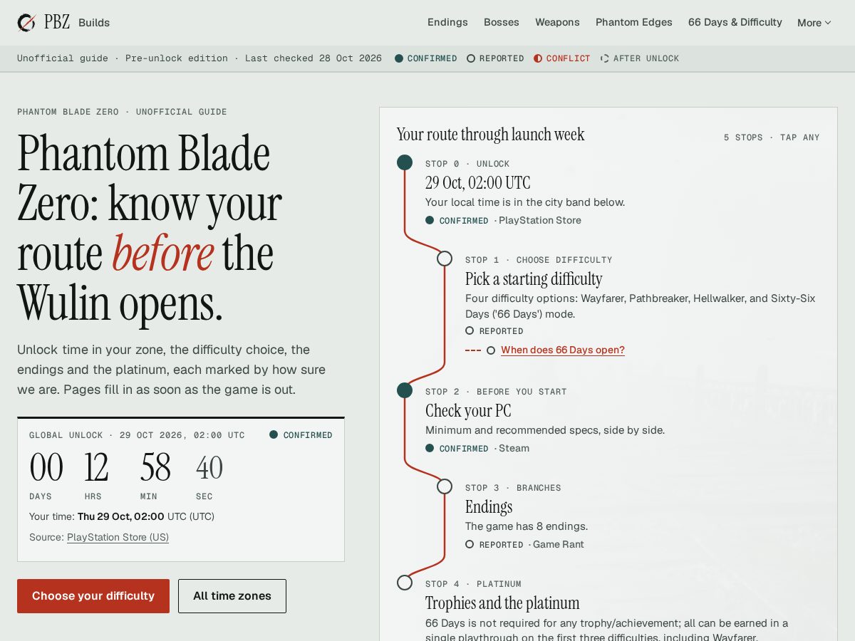 Landing-page snapshot of phantombladezerobuilds.com