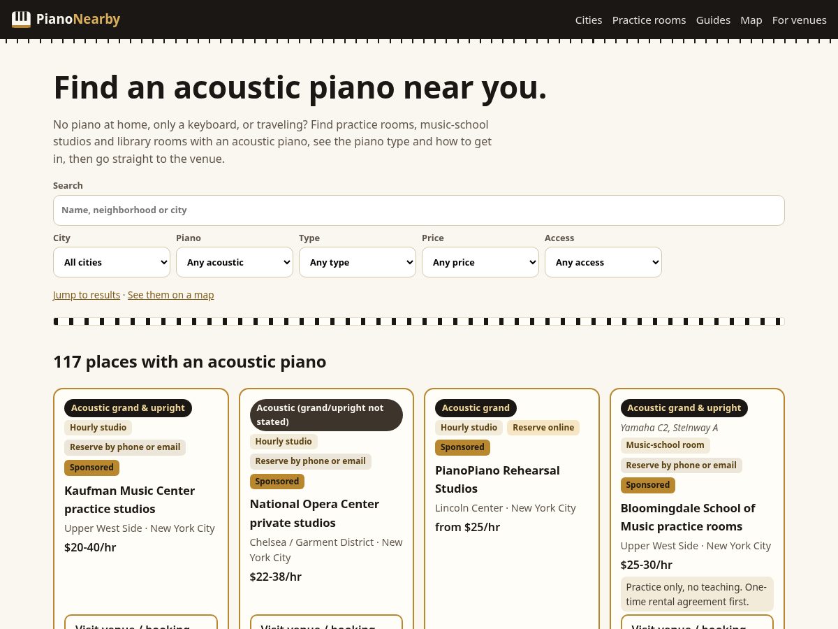 Landing-page snapshot of pianonearby.com