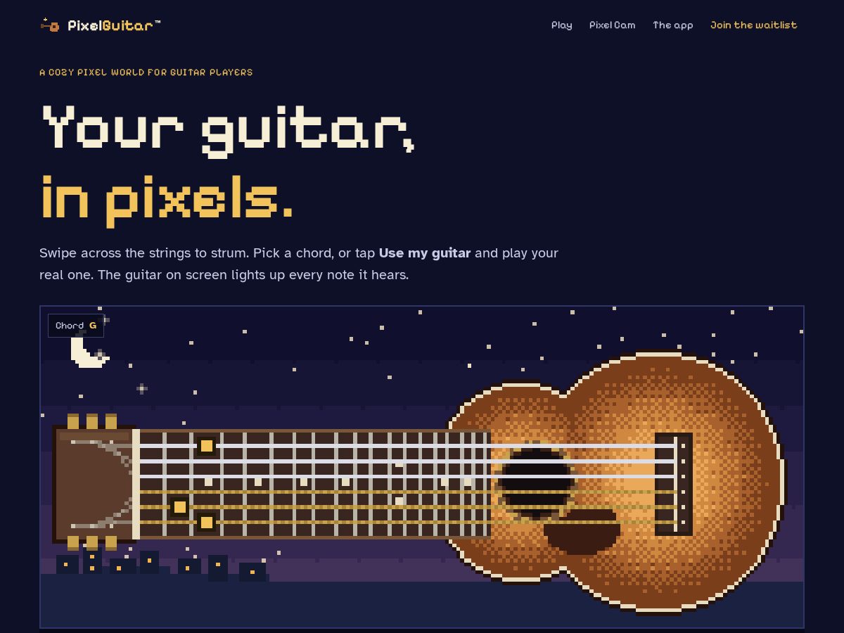 Landing-page snapshot of pixelguitar.com