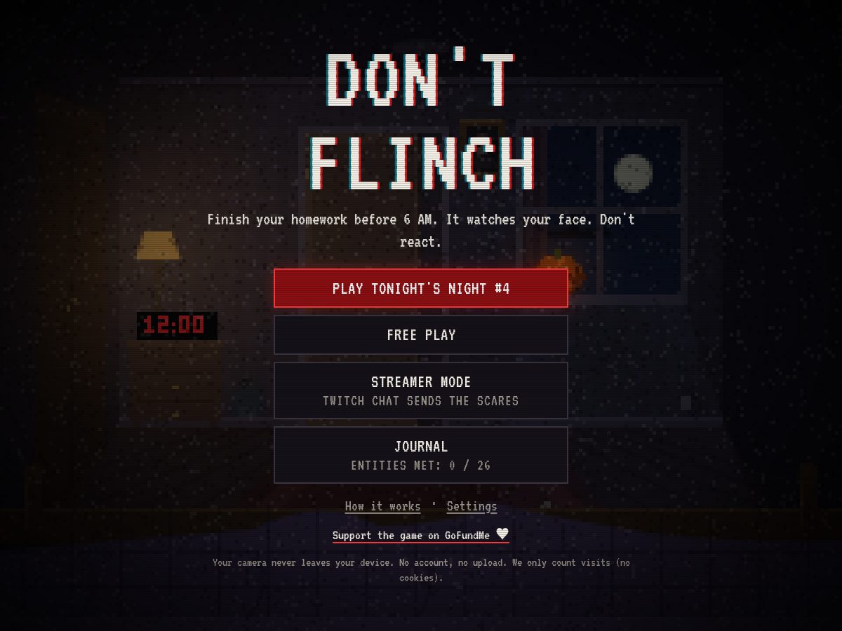 Landing-page snapshot of playdontflinch.com