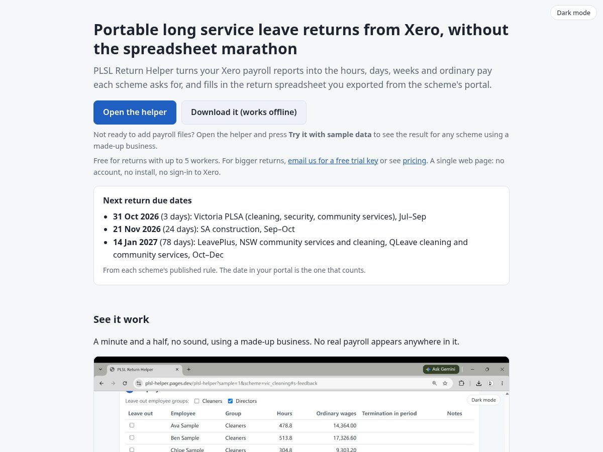 Landing-page snapshot of plslhelper.com