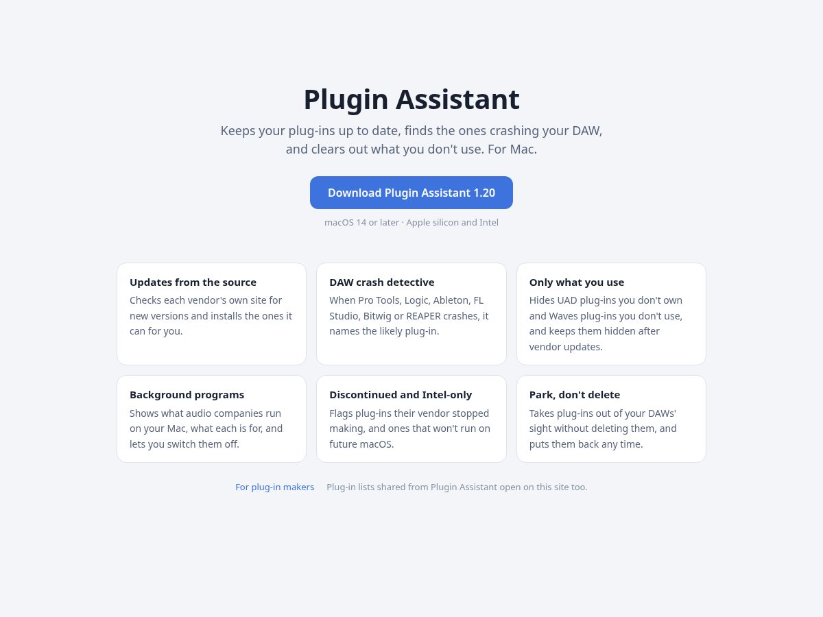 Landing-page snapshot of pluginassistant.com