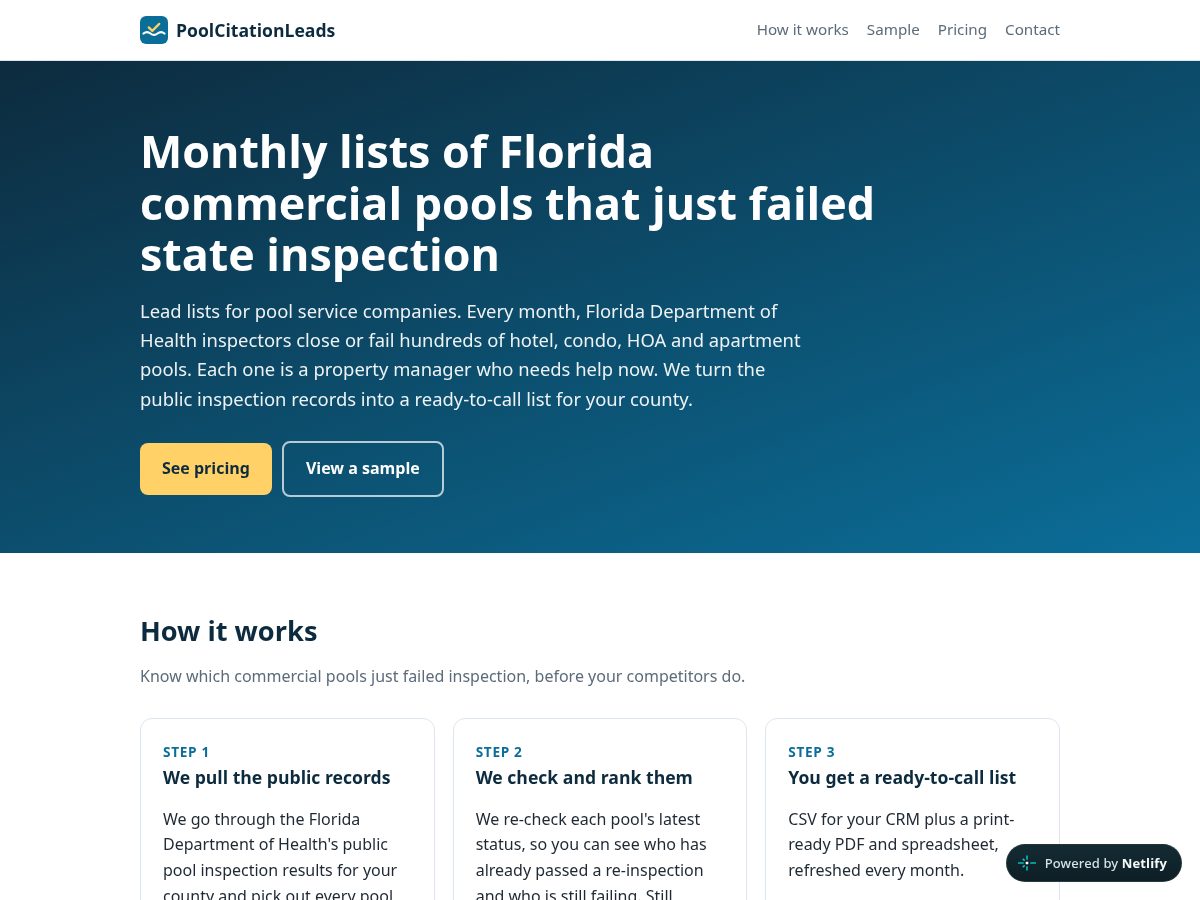 Landing-page snapshot of poolcitationleads.com