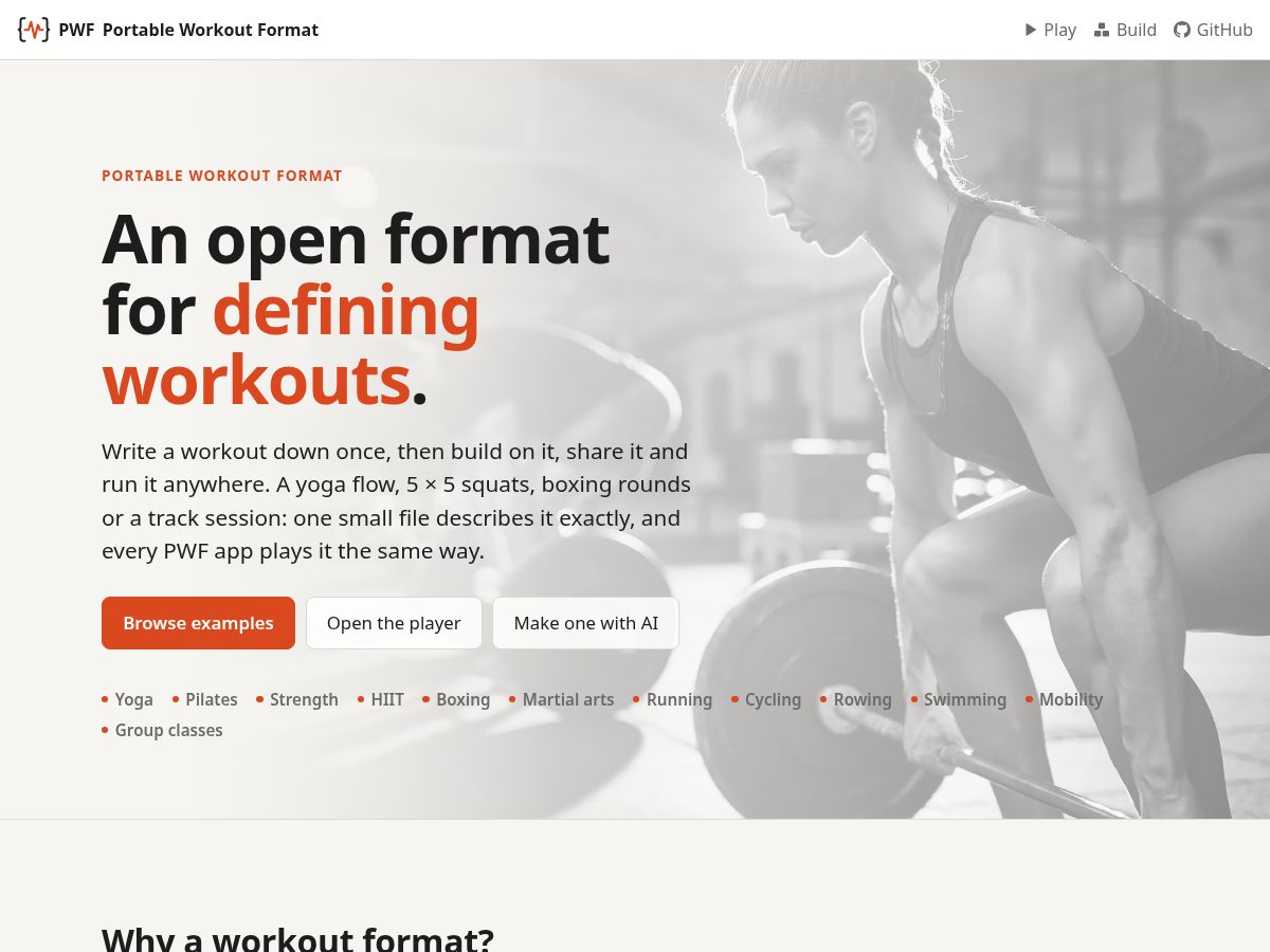 Landing-page snapshot of portableworkoutformat.org