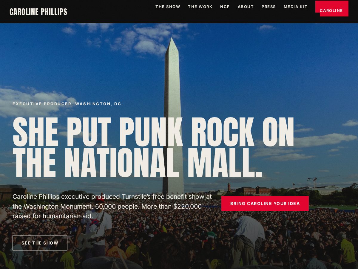 Landing-page snapshot of producedbycaroline.com