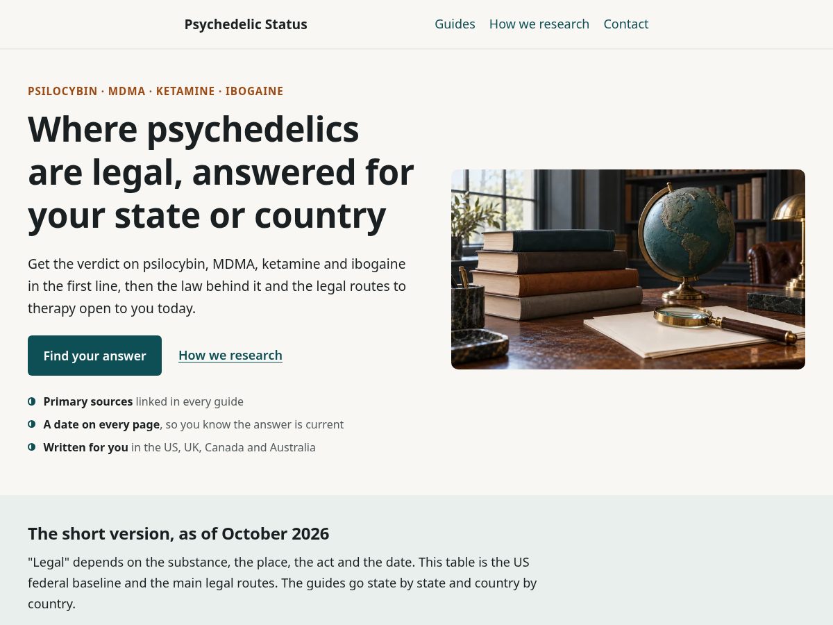 Landing-page snapshot of psychedelicstatus.com