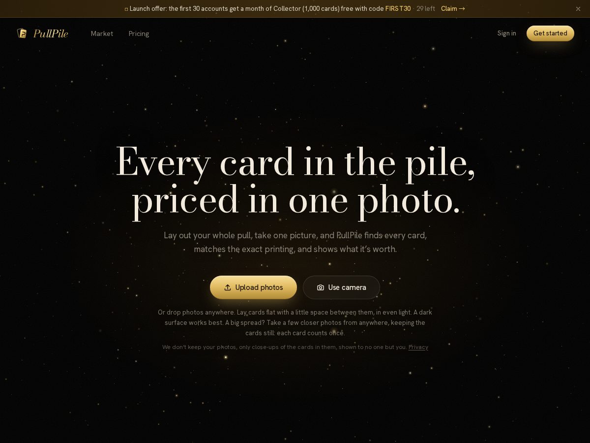 Landing-page snapshot of pullpile.com