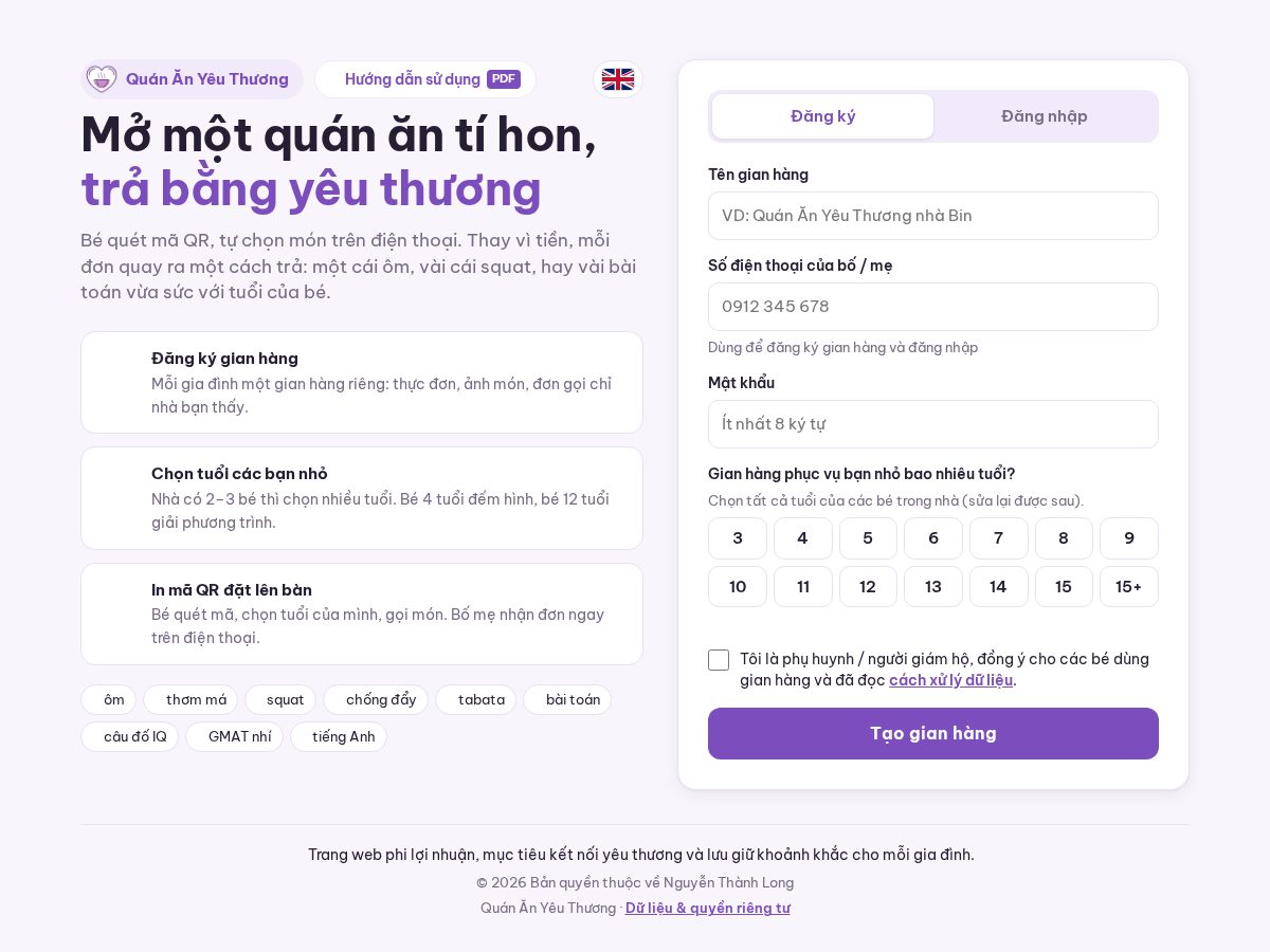 Landing-page snapshot of quananyeuthuong.net