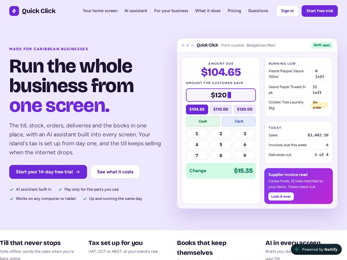 Landing-page snapshot of quickclick-gls.com