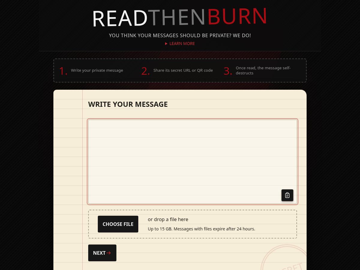 Landing-page snapshot of readthenburn.com