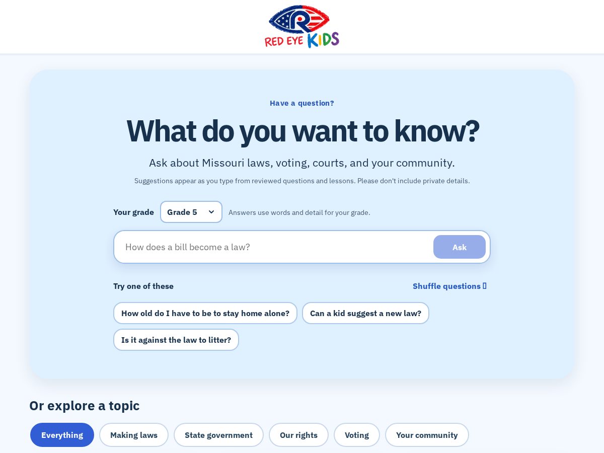 Landing-page snapshot of redeyekids.com