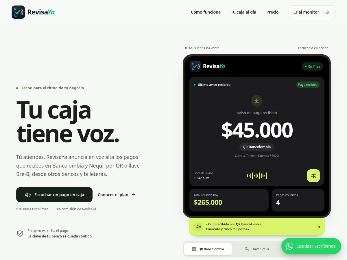 Landing-page snapshot of revisaya.com