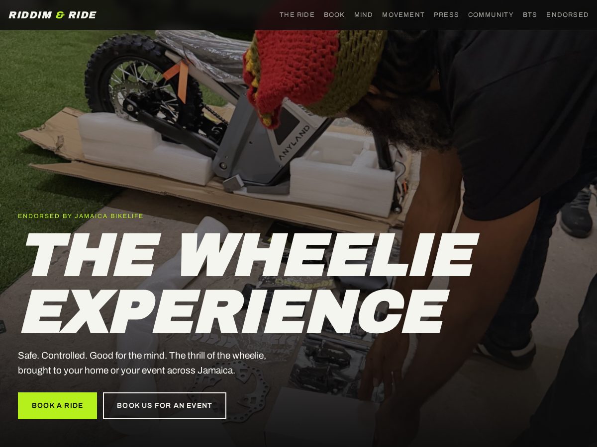 Landing-page snapshot of riddimnride.com