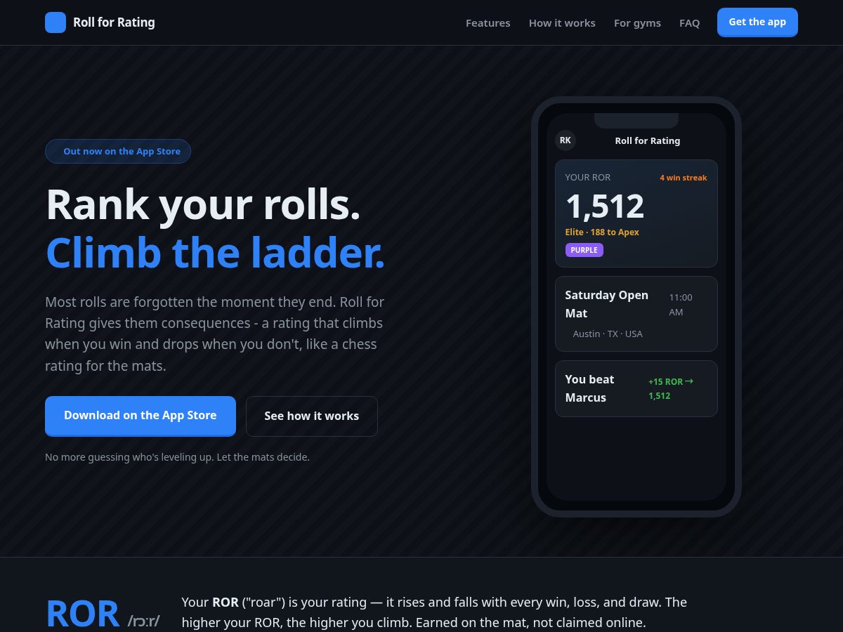 Landing-page snapshot of rollforrating.com
